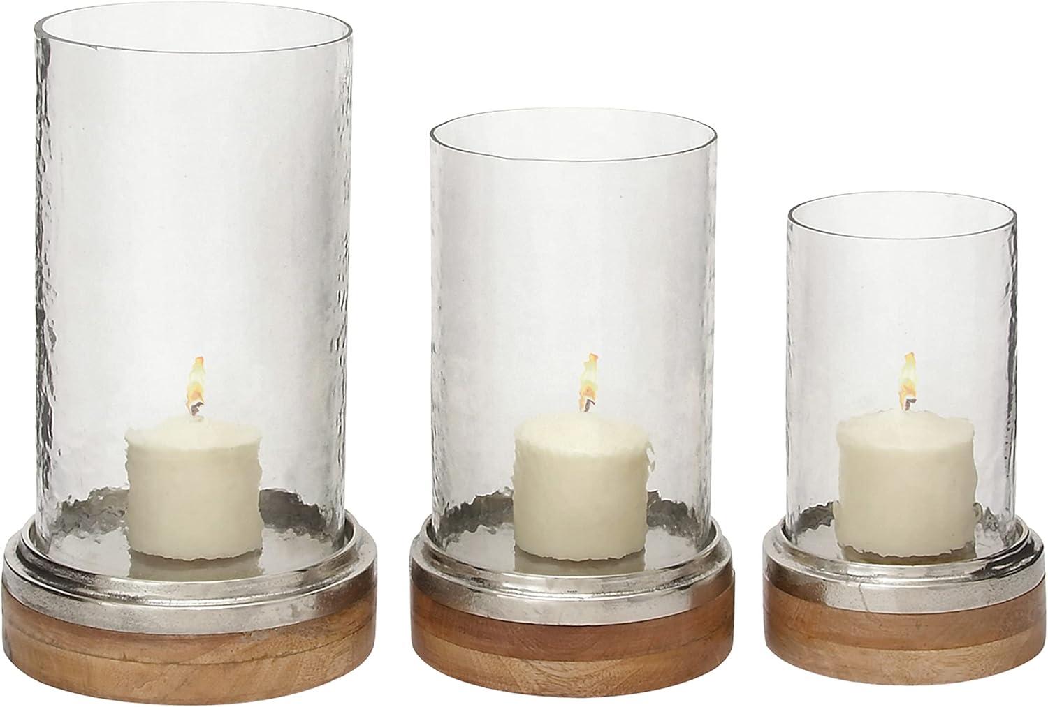 Set of 3 Mango Wood and Aluminum Candle Holders - Olivia & May