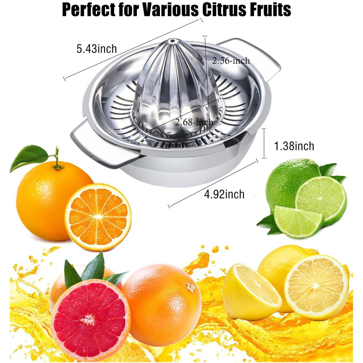Lemon Orange Grapefruit Manual Juicer - Sturdy Manual Juicer Made of 304 Stainless Steel, with 2 Pour Spouts, Dishwasher Safe, Easy to Clean, Heavy-Duty.