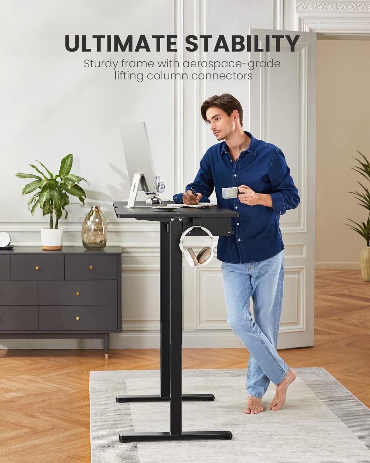 Black Adjustable Height Electric Standing Desk with Keyboard Tray