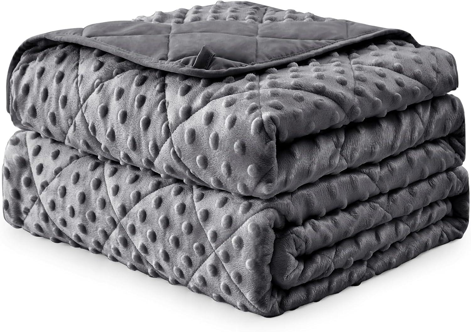 Weighted Blanket for Adults (12lbs, 48"x72" Twin Size) - Cooling Heavy Blanket for 110-130lbs with Premium Glass Beads - Soft Thick Big Blankets for All-Season Sleeping Comfort Breathable- Grey