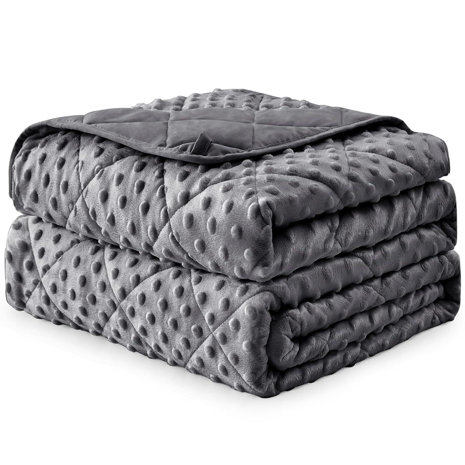Weighted Blanket for Adults (12lbs, 48"x72" Twin Size) - Cooling Heavy Blanket for 110-130lbs with Premium Glass Beads - Soft Thick Big Blankets for All-Season Sleeping Comfort Breathable- Grey