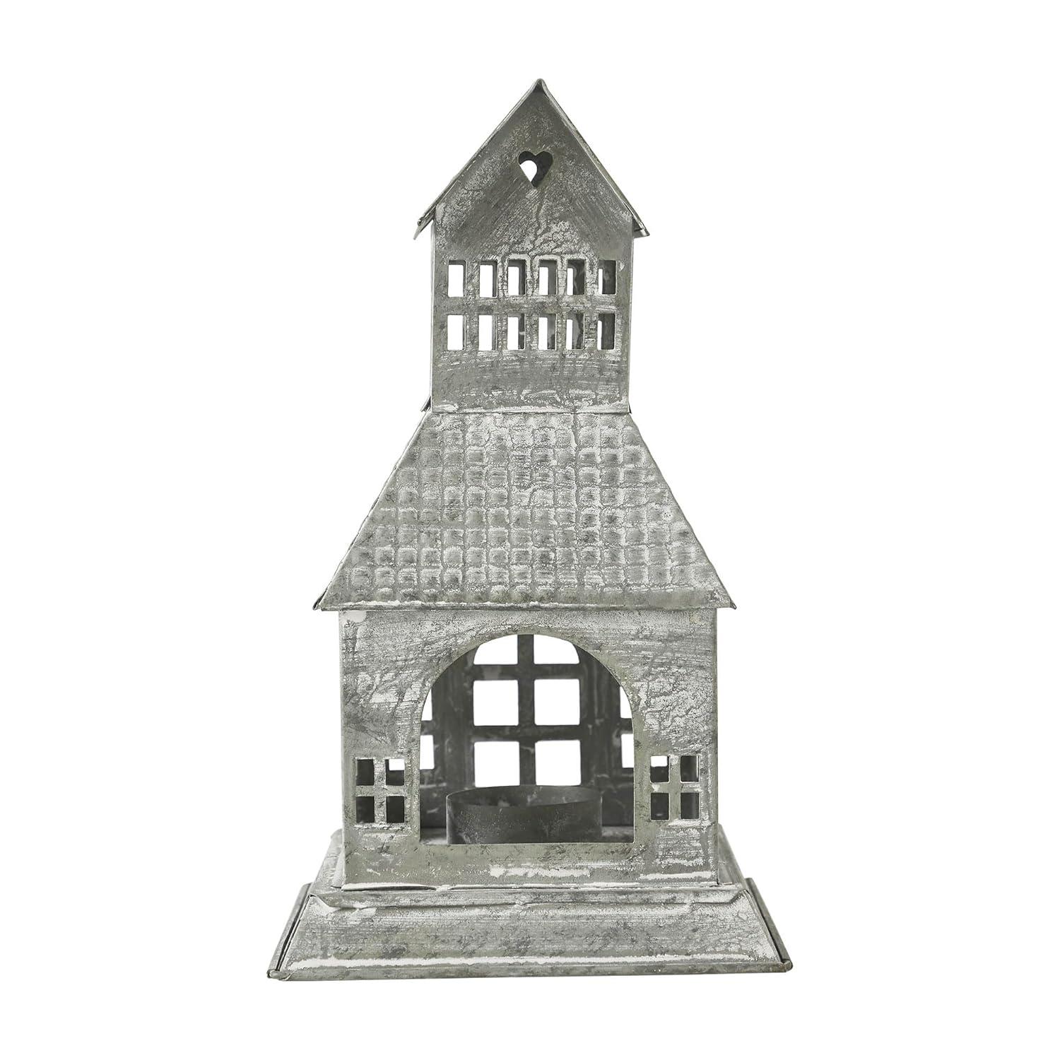 VHC Brands Festive Finds Tealight Holder Metal Village House A 9.5x5.5x5.5