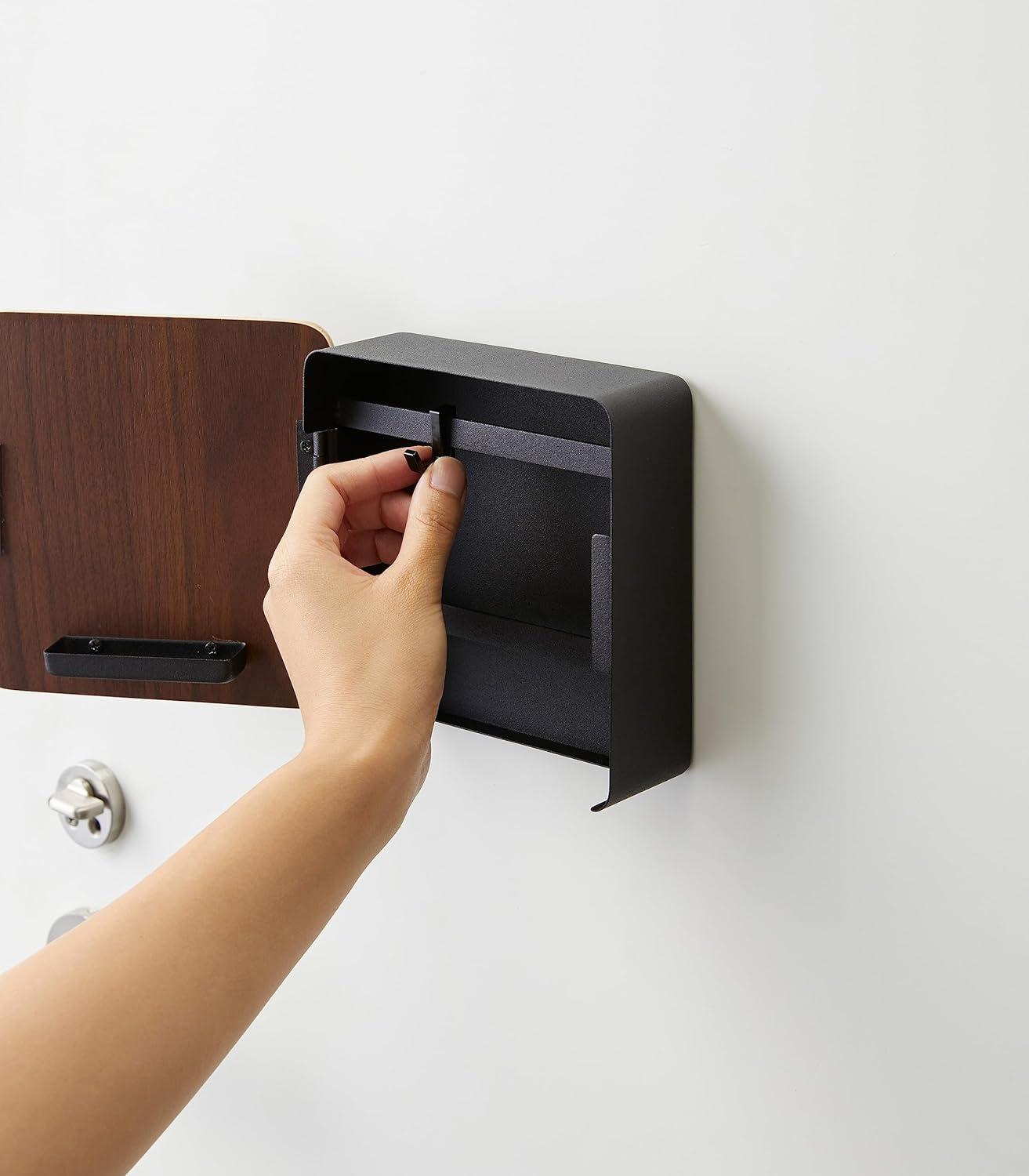 Yamazaki Home Yamazaki Home Square Magnetic Key Cabinet, Wood Accented Keychain Organizer, Steel + Wood, Magnetic