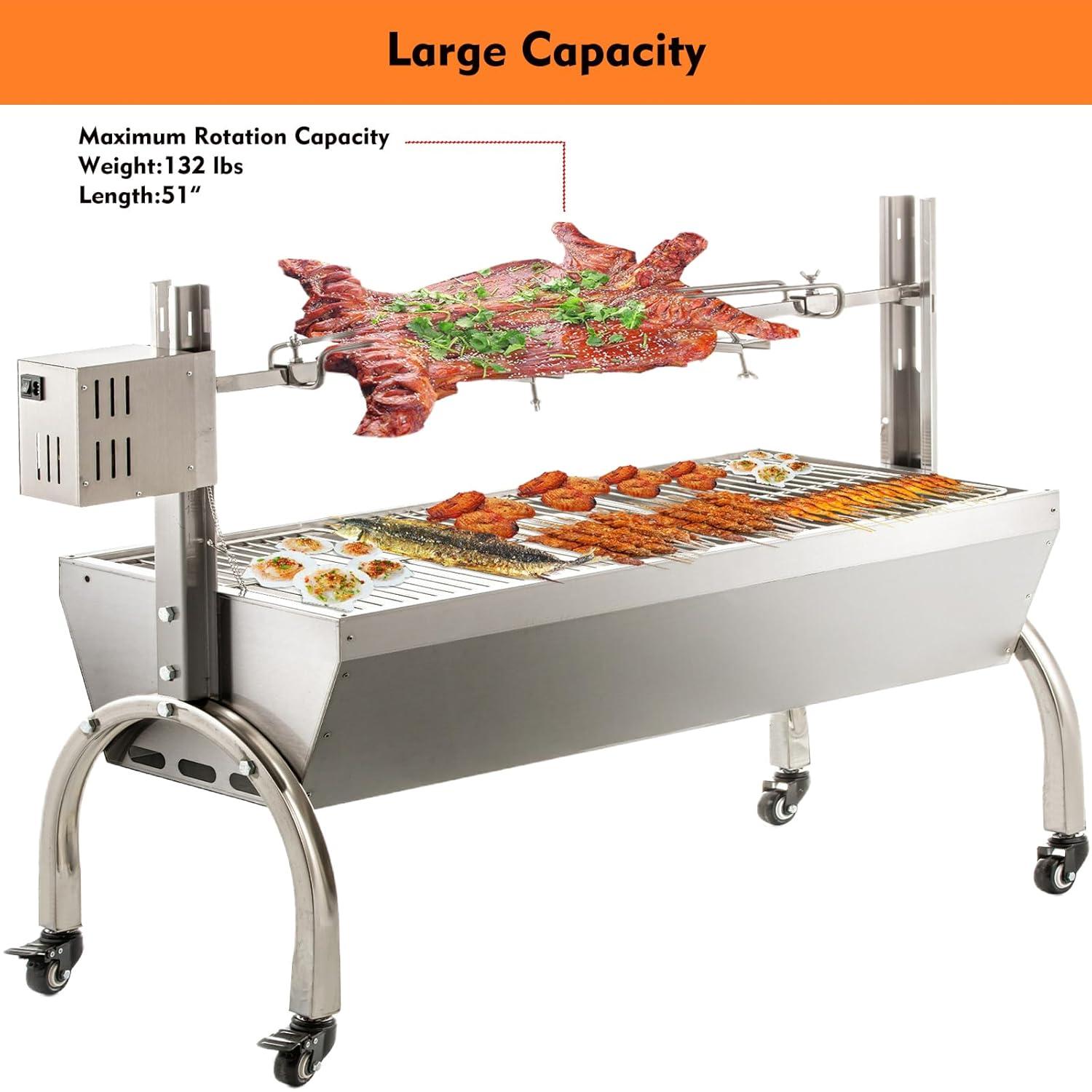 DEWOSEN 51" Rotisserie Grill Roaster 132LBS 50W Motor Pig Rotisserie with Windscreen Outdoor BBQ