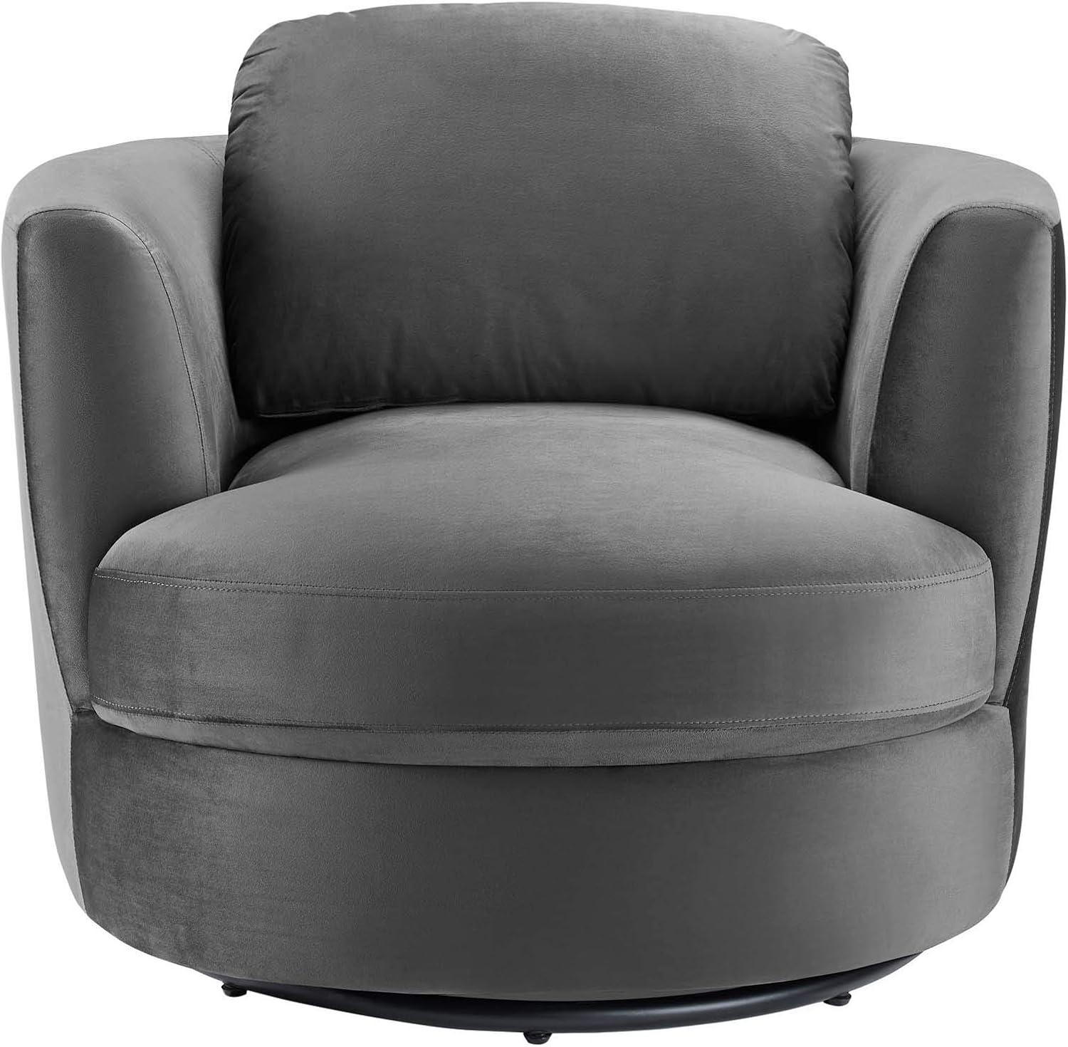 Modway Pirouette Performance Velvet Swivel Fabric Armchair in Gray