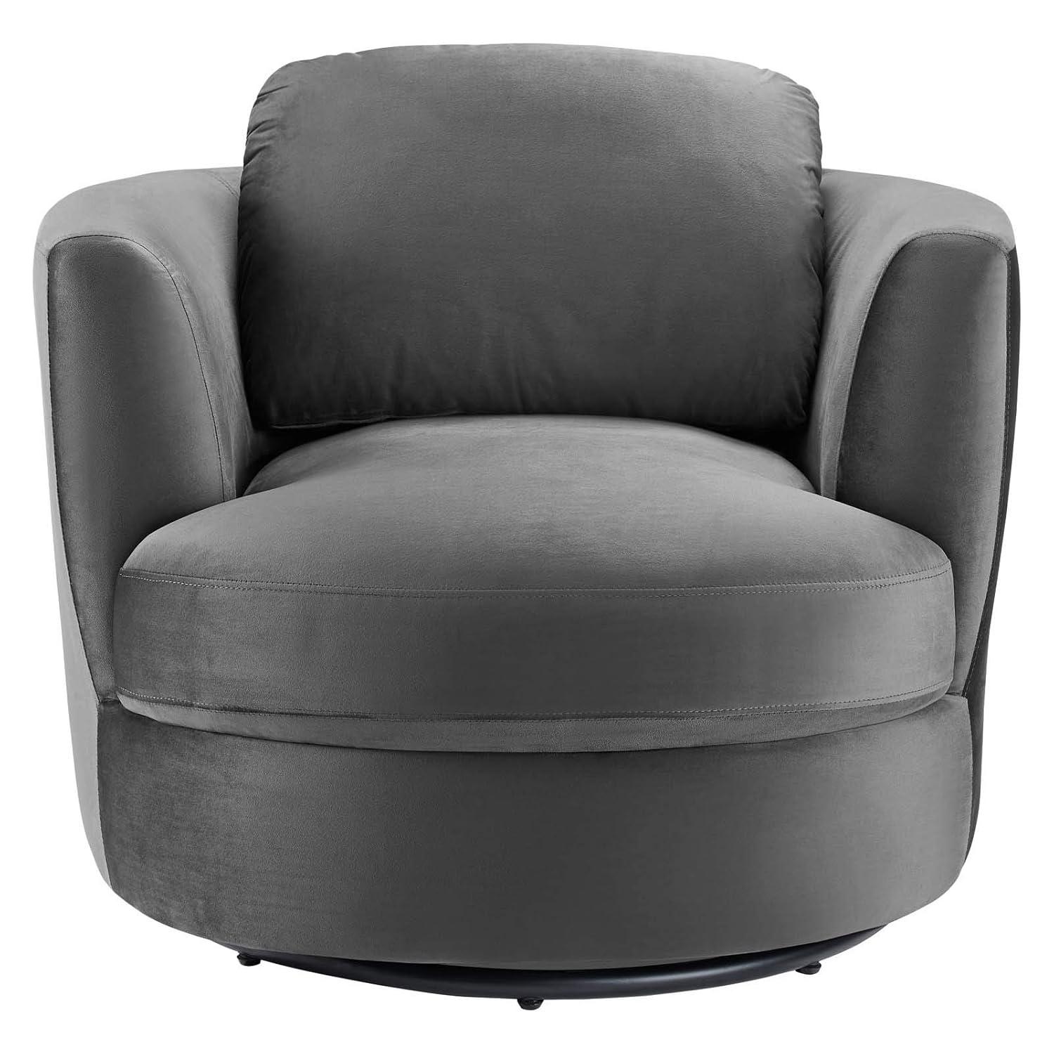 Modway Pirouette Performance Velvet Swivel Fabric Armchair in Gray