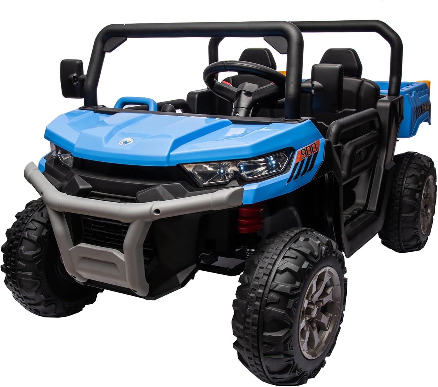 Xuanlur 24V 2 Seater Kids Ride on Car Truck, Ride on UTV W/ 2x200W Motor, 24 Volt Ride on Toys W/ Dump Bed/Shovel, Electric Car for Kids W/ Durable Tires, LED Light, Music, Remote Control, Blue