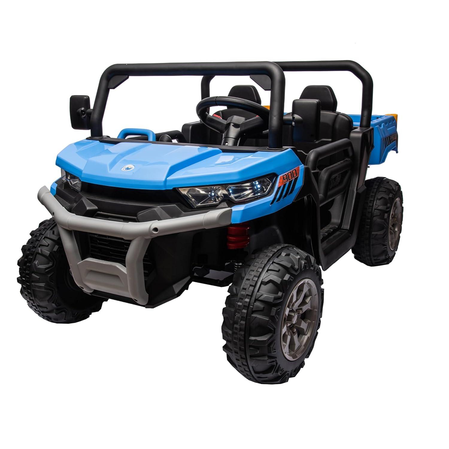 Xuanlur 24V 2 Seater Kids Ride on Car Truck, Ride on UTV W/ 2x200W Motor, 24 Volt Ride on Toys W/ Dump Bed/Shovel, Electric Car for Kids W/ Durable Tires, LED Light, Music, Remote Control, Blue