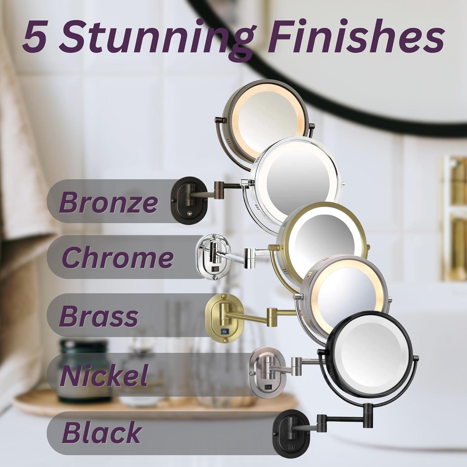 Jerdon 8-inch Diameter Lighted Makeup Mirror, 5X-1X Magnification - Bronze Finish- Direct Wire - Model HL65BZD