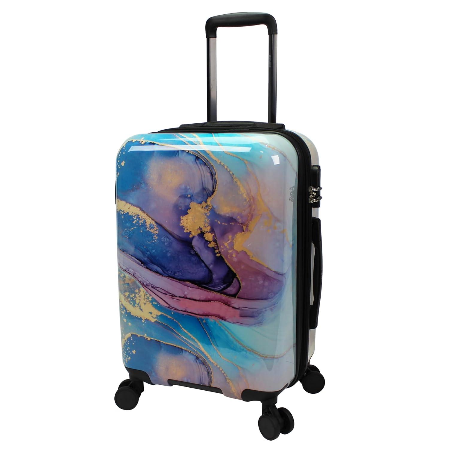 Homestock Elegant Escape Wave Marble 3-Piece Expandable Spinner Luggage Set - Polycarbonate Shell, 2-Inch Expandable, 8 Spinner Wheels, 3-Digit Combination Lock, Fully Lined Interior
