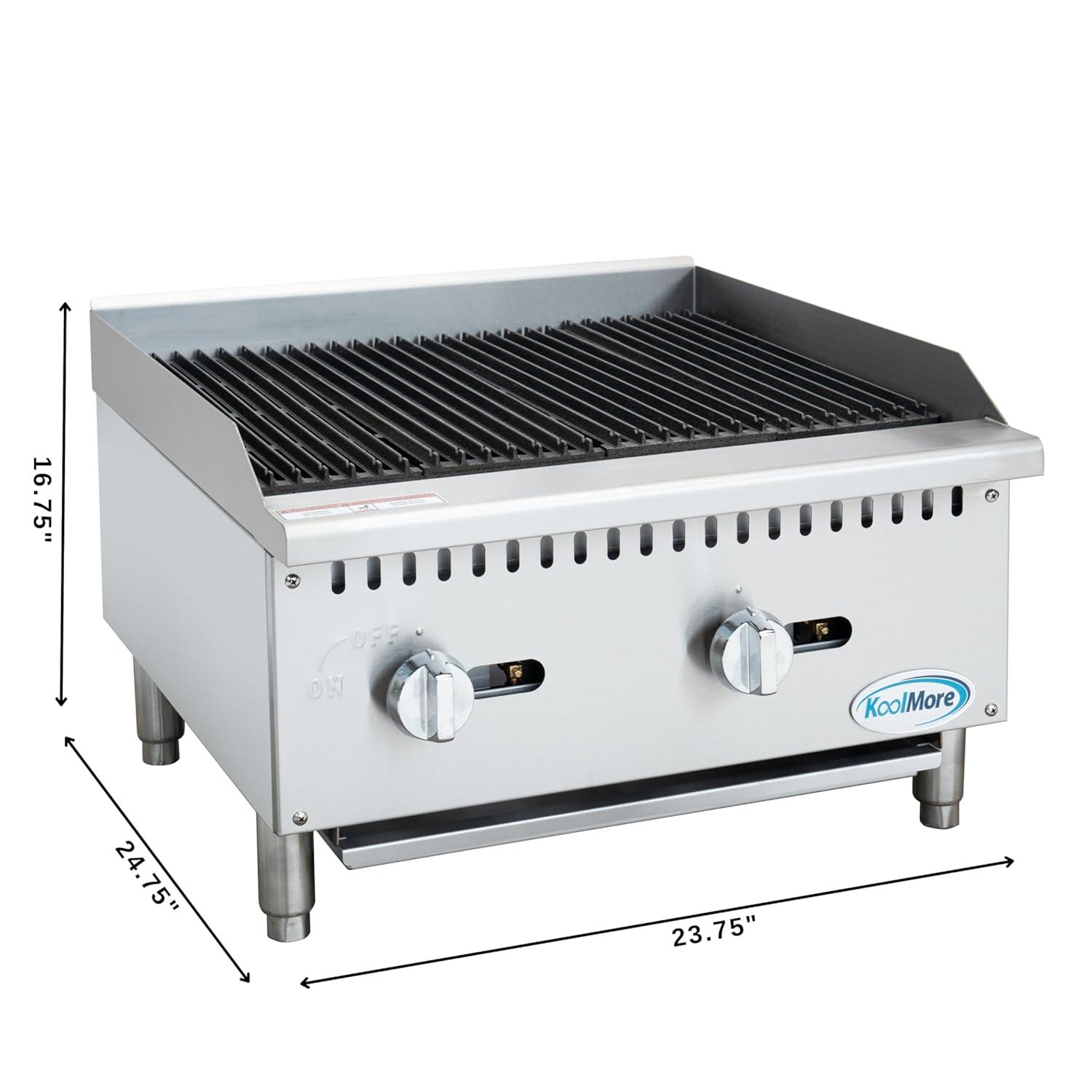 24 in. Commercial 2-Burner Natural Gas Charbroiler with 60,000 BTU in Stainless-Steel (KM-GCB2-24M)