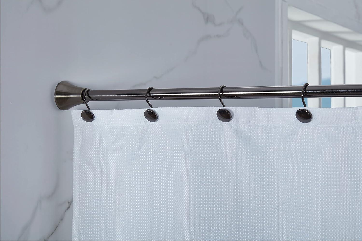 Adjustable Shower Curtain Rod and 12 Hooks 42"-72" Inch Non-Slip Stainless Steel For Home Kitchen Bathroom Bedroom (Brass)