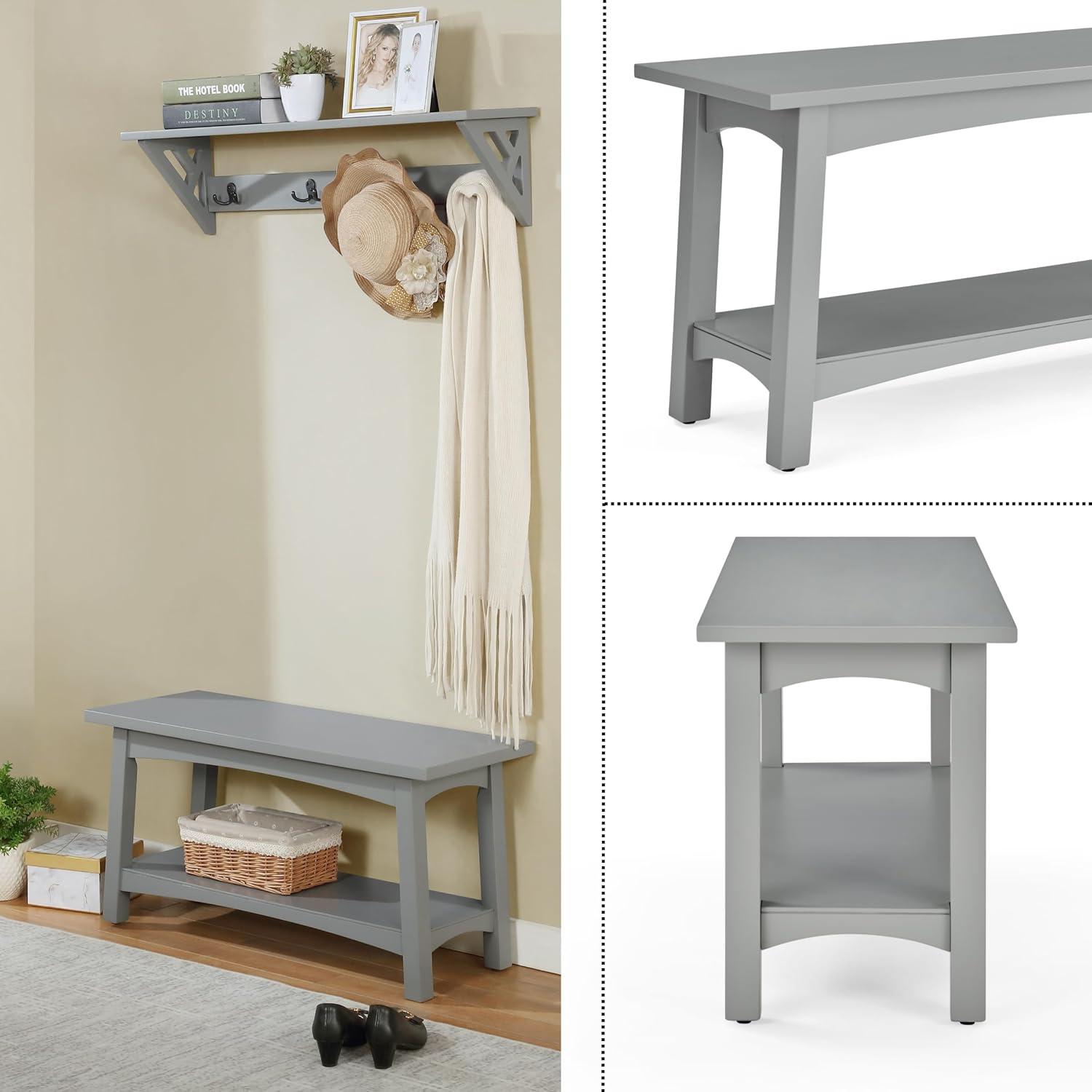 Alaterre Craftsbury 36 in. Sturdy Pine Wood Entryway Bench, Open Design Accent Furniture, Gray