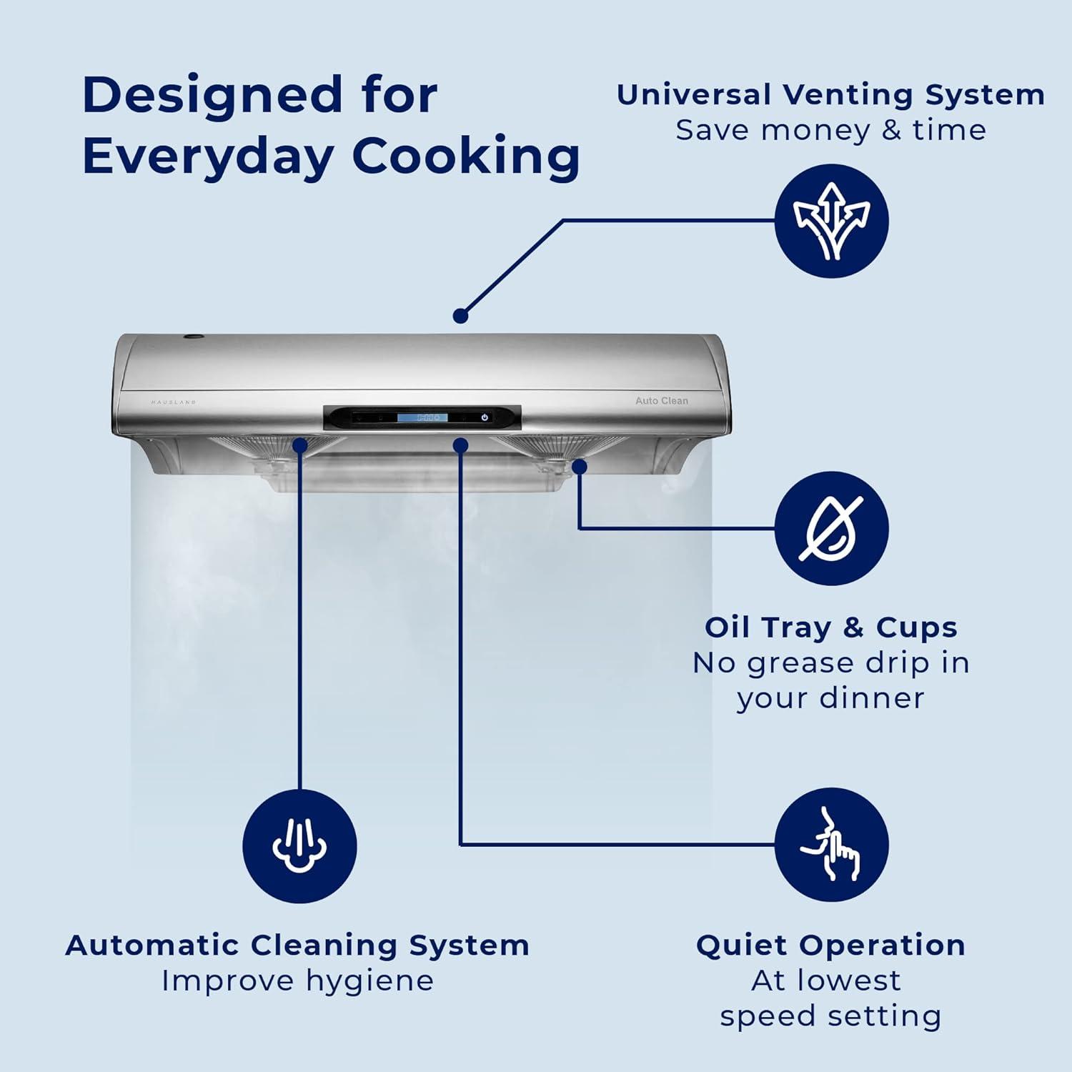 Hauslane 30" Stainless Steel 400 CFM Ducted (Vented) Under Cabinet Range Hood