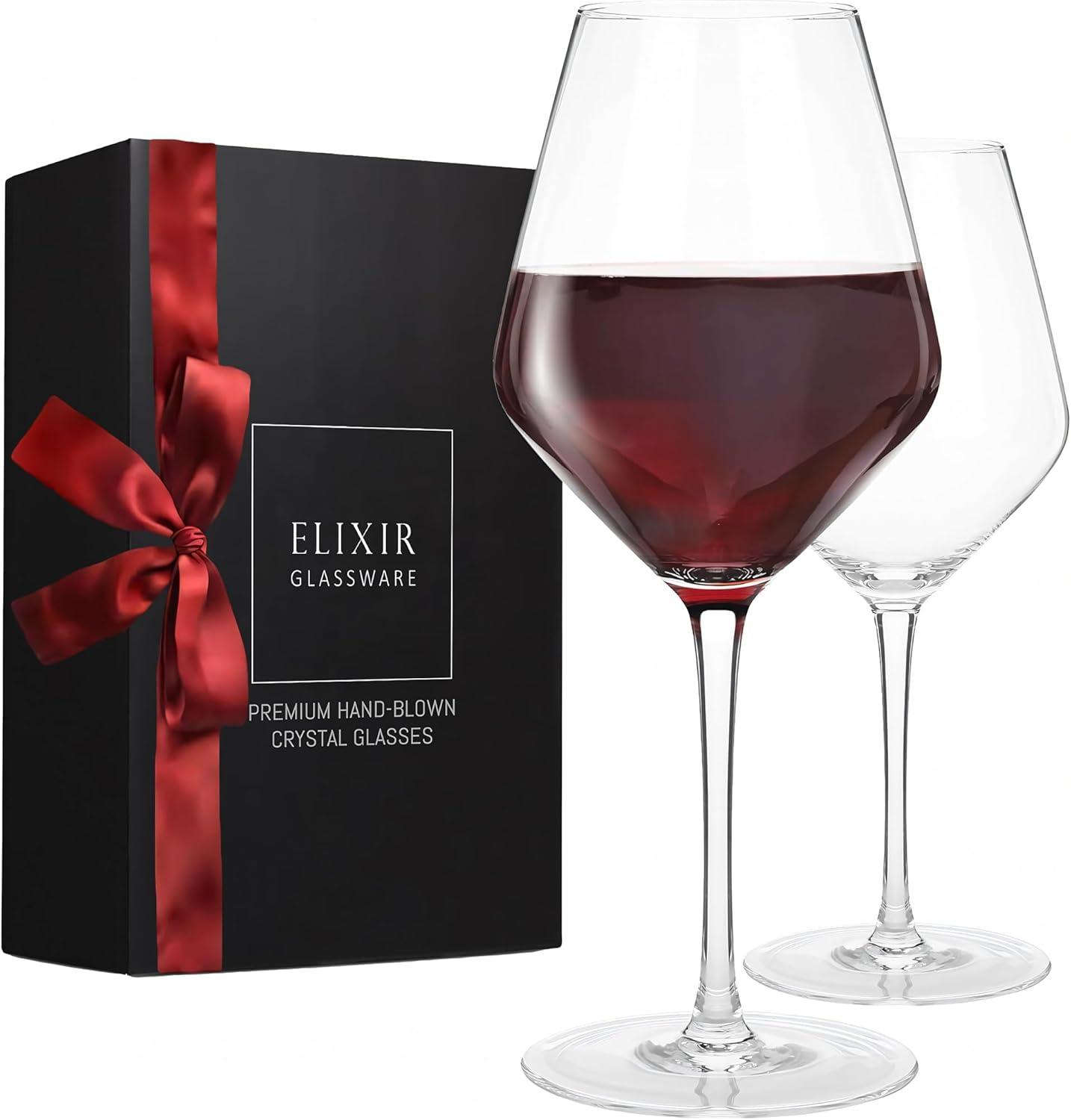 Elixir Premium Crystal Tulip Wine Glasses Set, 22 oz, Clear