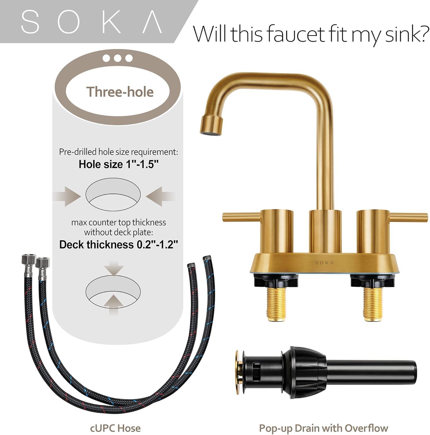 Centerset Bathroom Faucet 2 Handles 4 Inch Commercial Hand Sink Touch Faucets 3 Hole Bathroom Sink Faucet Gooseneck, Gold
