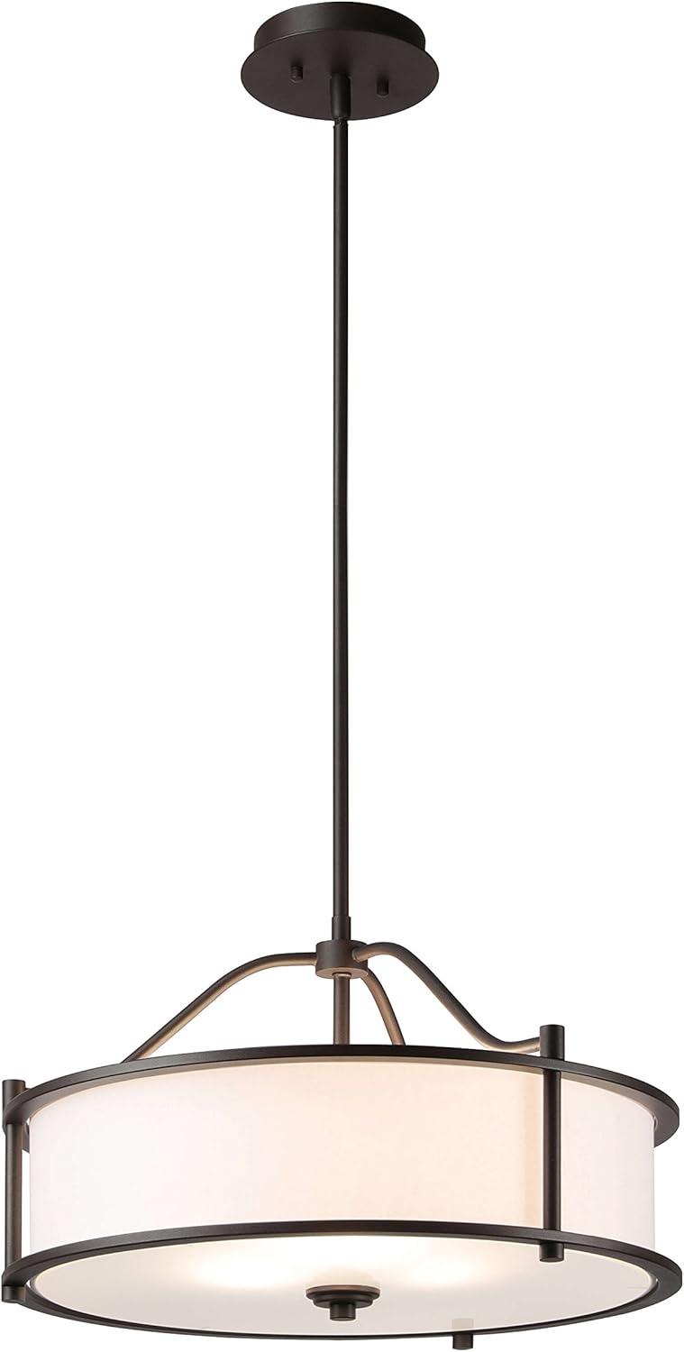 18'' Dark Bronze Drum Pendant Light with White Fabric Shade