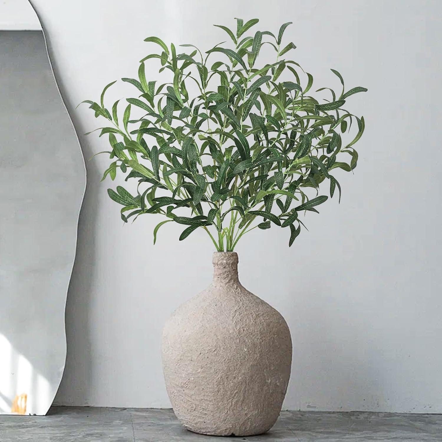 4 Pcs 43.3" Artificial Olive Branches Long Stems Silk Greenery Leaves Tall Fake Plant Greenery Branches Fake Olive Plants for Wedding Party Garden Home Office Indoor Outdoor Decor