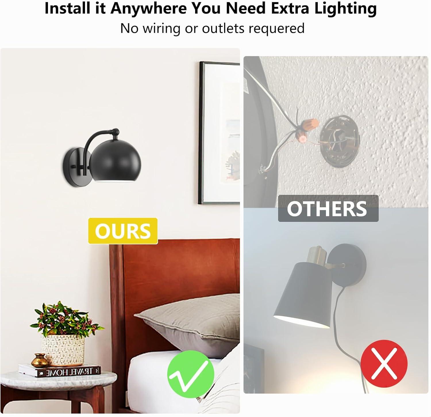 Battery Operated Wall Sconce Set of Two, Modern with Remote Control Dimmable Wall Lighting Indoor