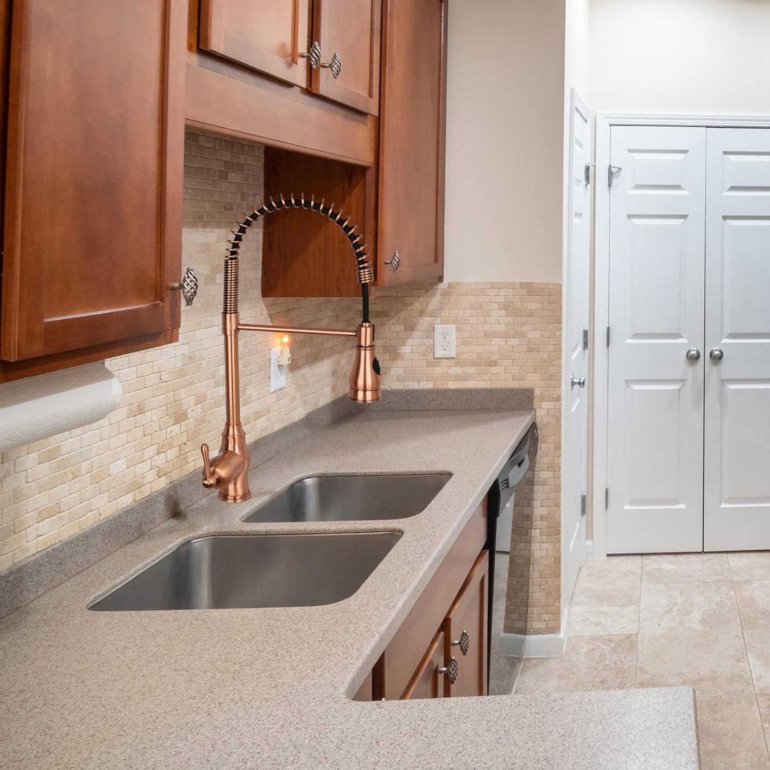 Akicon Pre-Rinse Spring Kitchen Faucet, Single Level with Pull Down Sprayer Copper Copper Finish