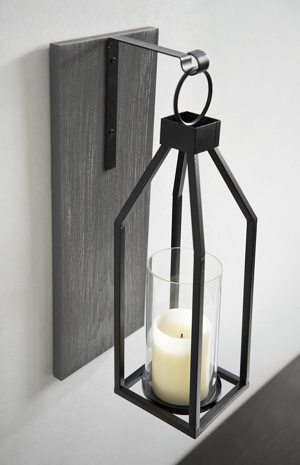 Oakly Rustic Wood and Black Metal Wall Sconce with Glass Cylinder