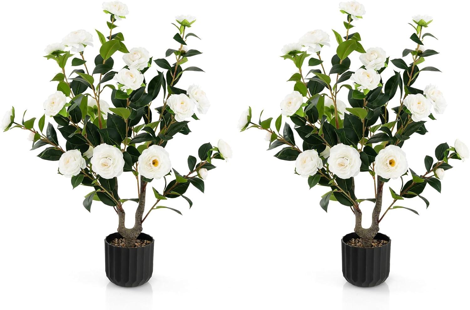 Primrue Primrue 38'' Artificial Camellia Tree Faux Floral Plant Fake Tree For Decoration White