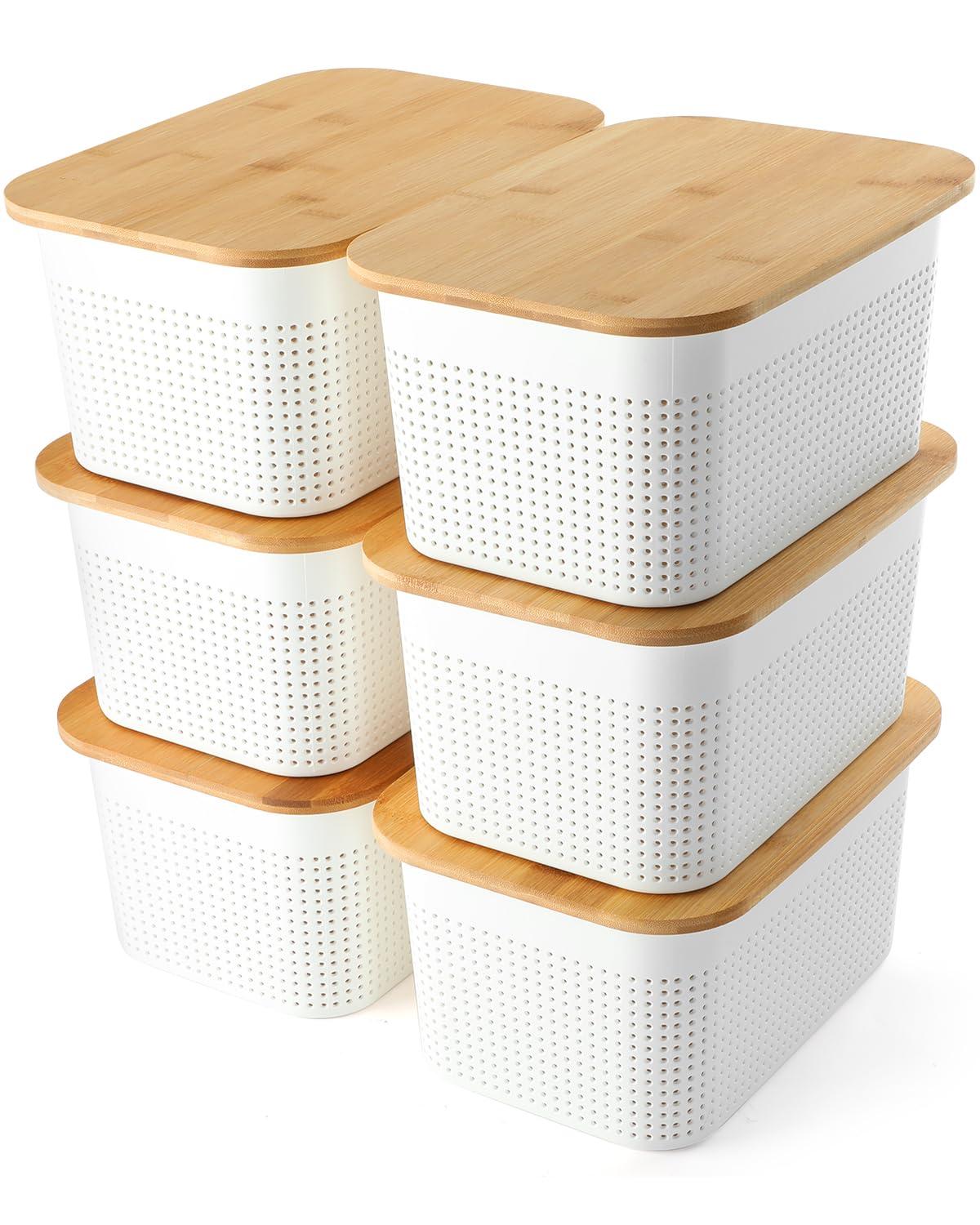Gracie Oaks Plastic Storage Bins With Bamboo Lids