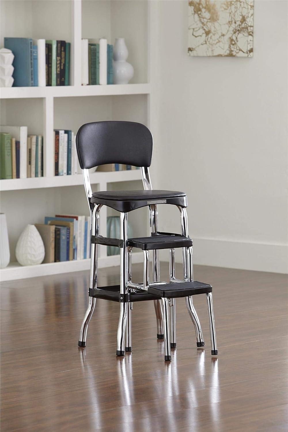 Stylaire Steel Retro Chair + Step Stool with Flip-Up Vinyl Seat
