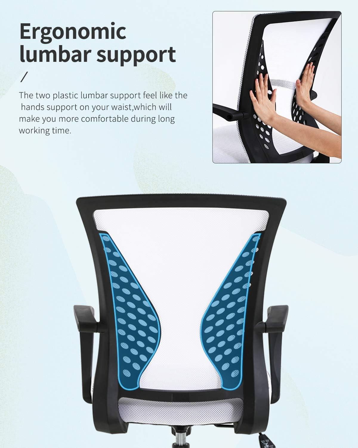 FDW Home Office Chair Mid Back PC Swivel Lumbar Support Adjustable Desk Task Computer Comfortable Mesh Chair with Armrest