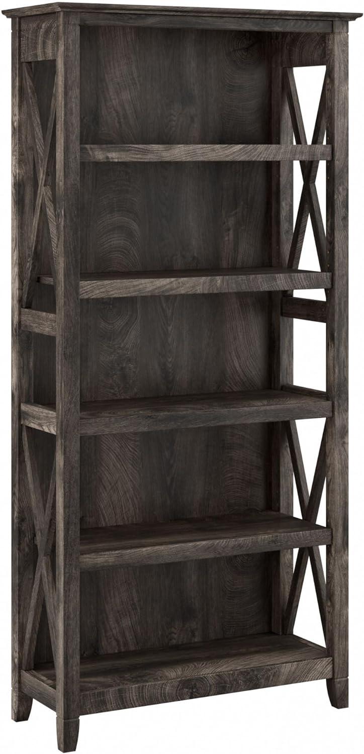 Casual Farmhouse Dark Gray Hickory Adjustable 5-Shelf Bookcase