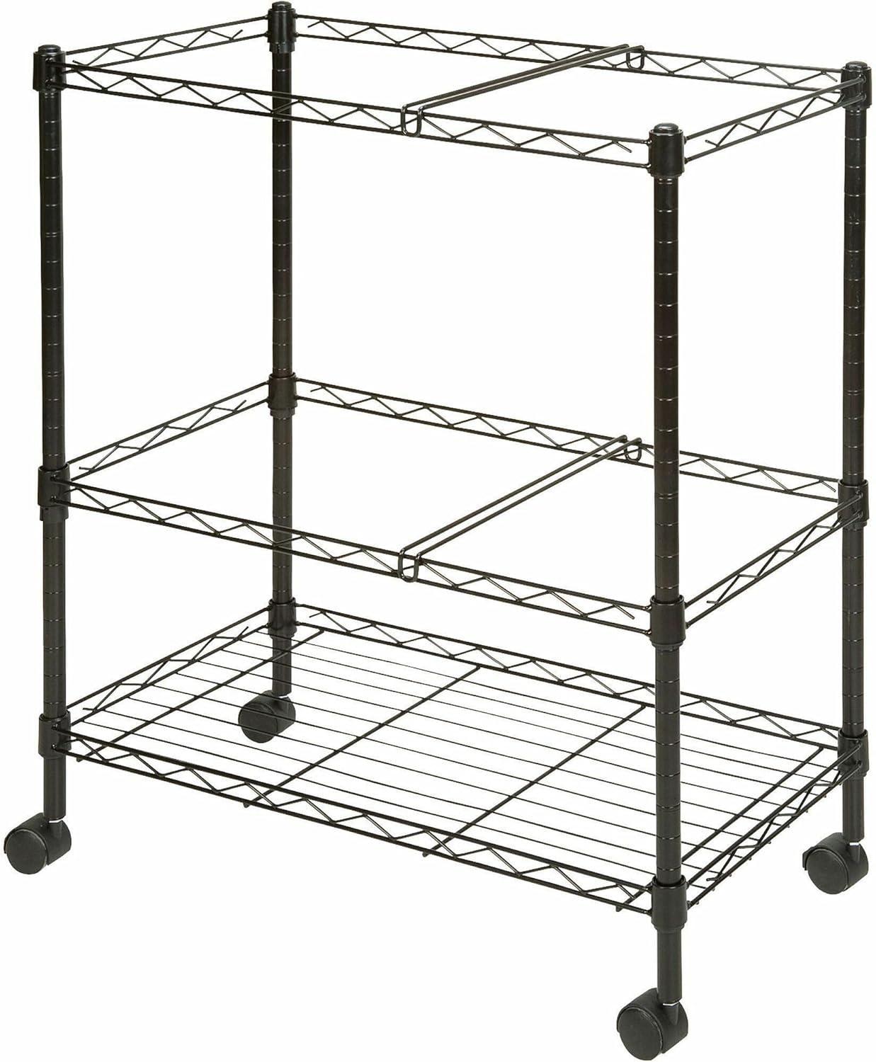 Black Steel Two-Tier Mobile File Cart with Casters