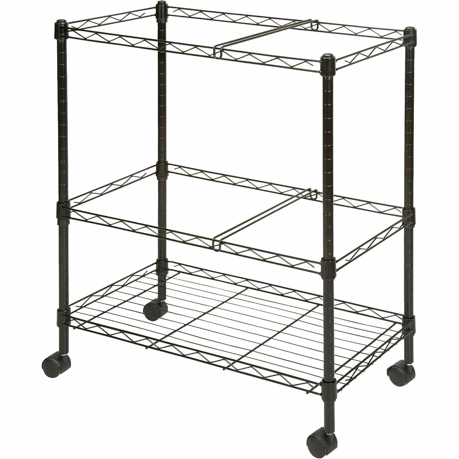 Black Steel Two-Tier Mobile File Cart with Casters