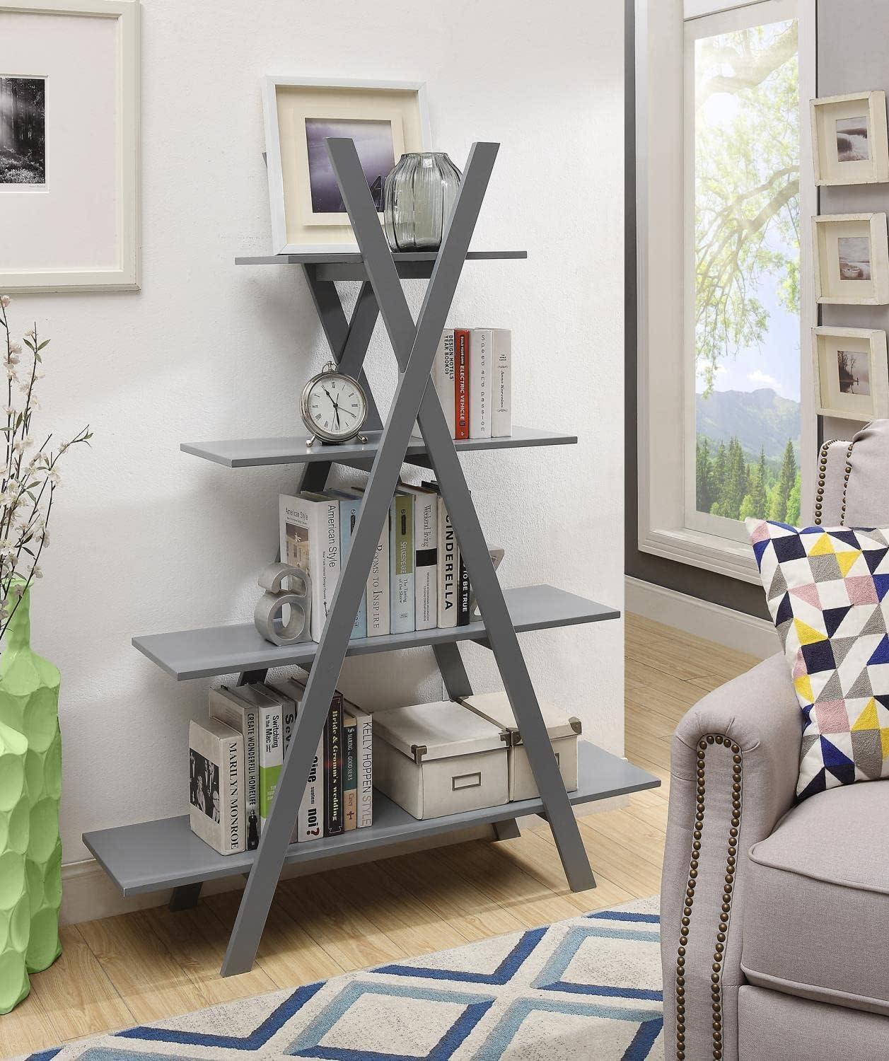 Oxford Gray 4-Tier A-Frame Contemporary Bookshelf