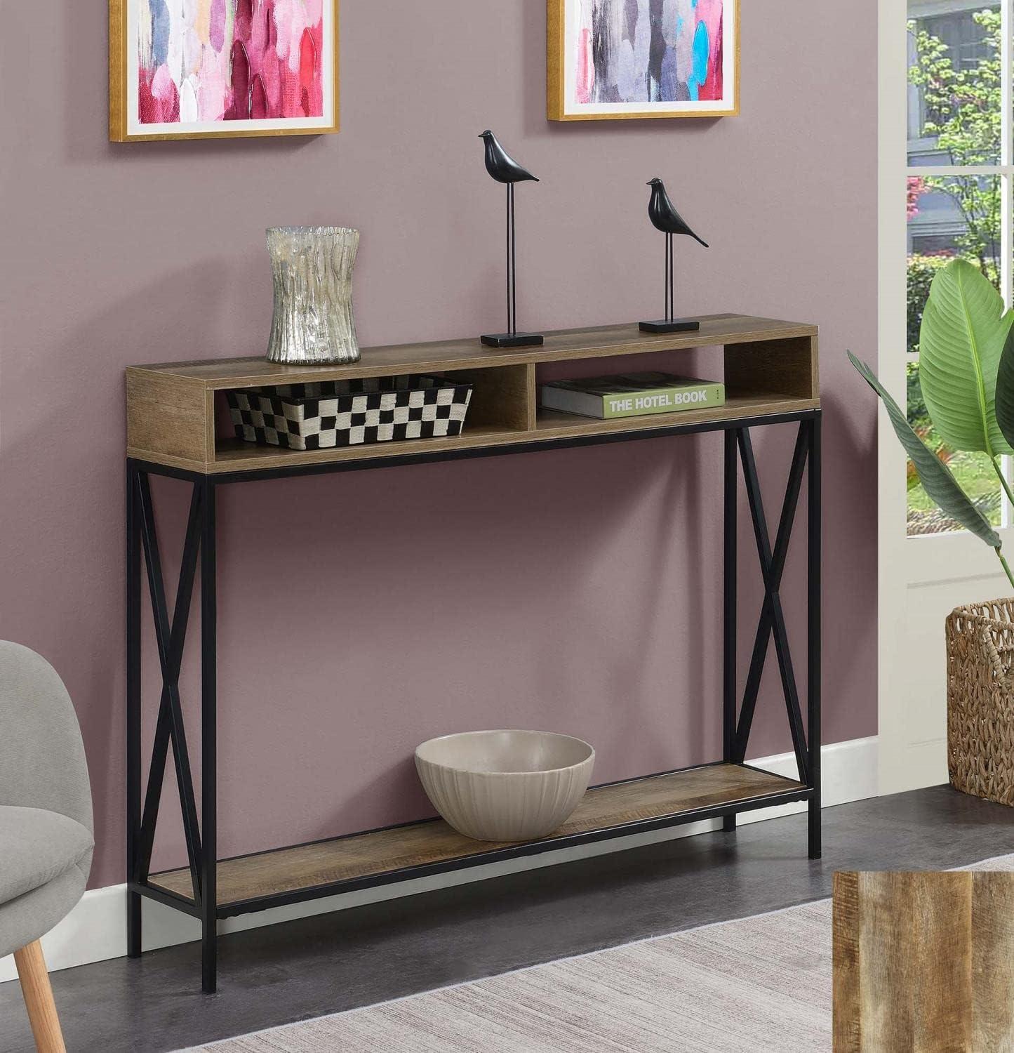 Tucson Deluxe Console Table with Shelf in Nutmeg Wood with Black Metal Frame