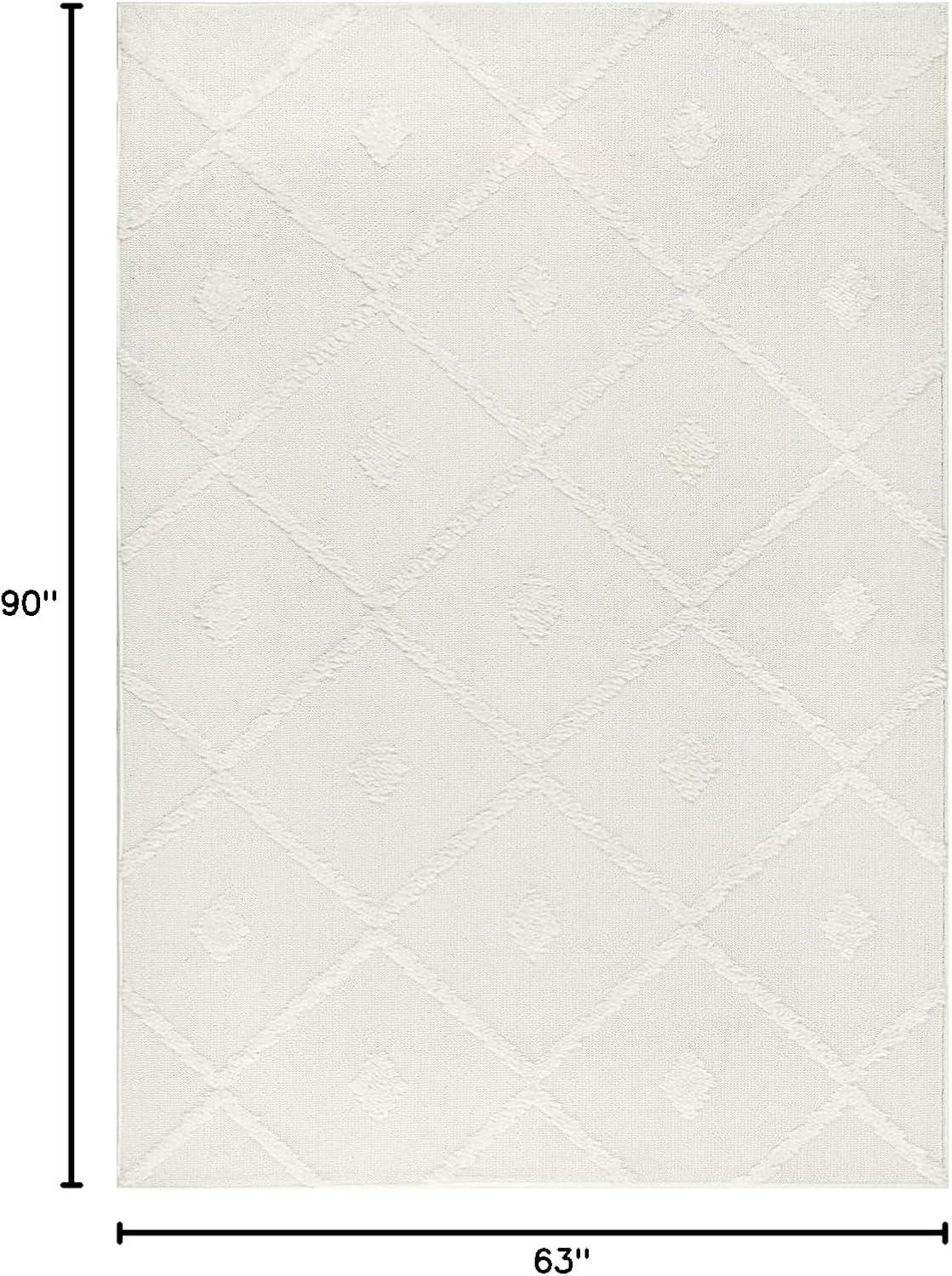 White Geometric Shag 5' x 7' Synthetic Area Rug