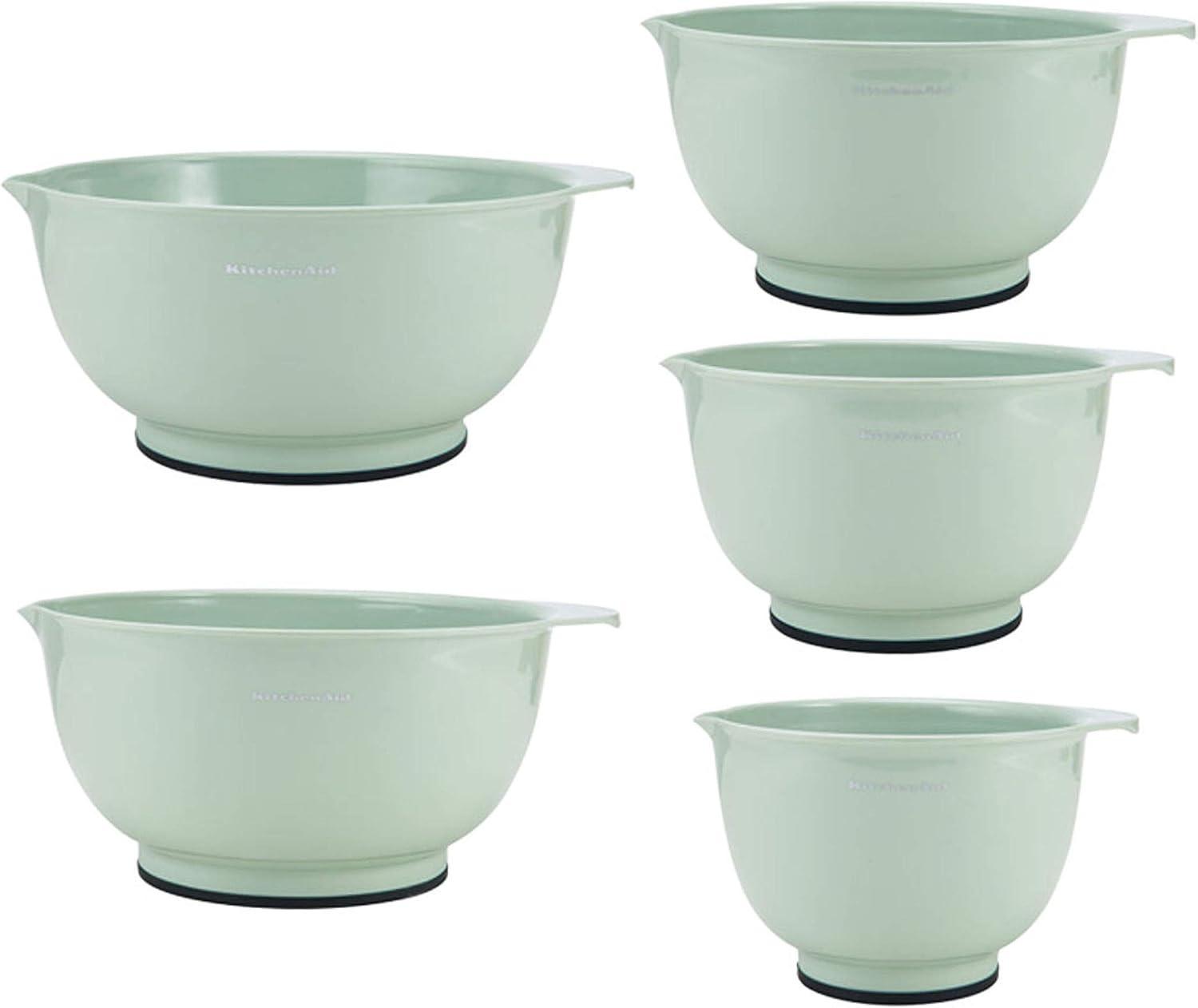 Pistachio Plastic Mixing Bowl Set with Rubber Bottom, 5-Piece