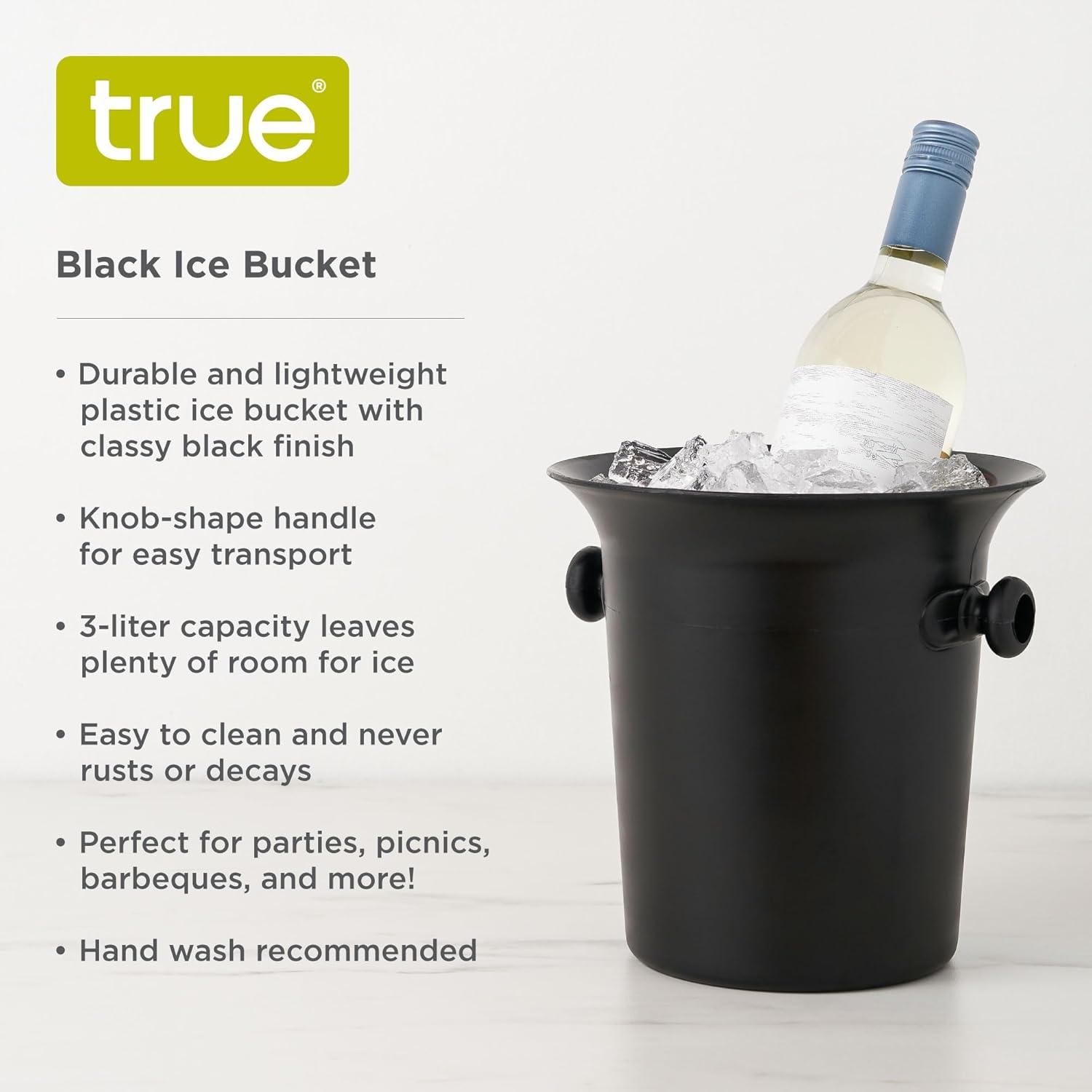 True Black Ice Bucket with Handles, Beverage Tub for Parties, Wine and Champagne Drink Bucket for Outdoor and Indoors Entertaining, 3 Liter, Black