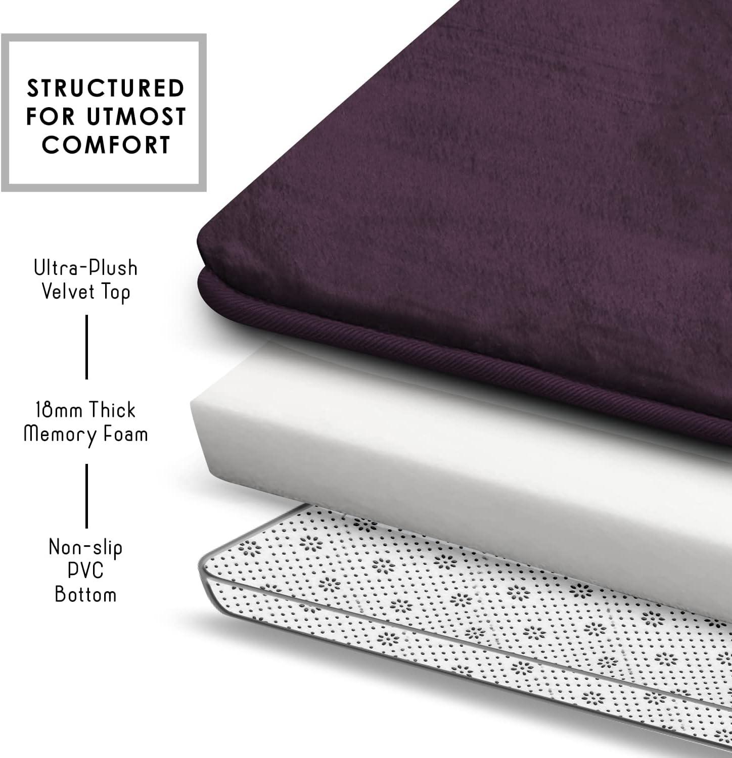 Clara Clark 3 Piece Bathroom Rugs Bath Mat Set, Velvet Memory Foam Bath Mats for Bathroom - Non-Slip, PVC Backing Bath Rugs, Washable Bathroom Rug Mats - Dries Quickly, Lavender Bathroom Rug Set Solid