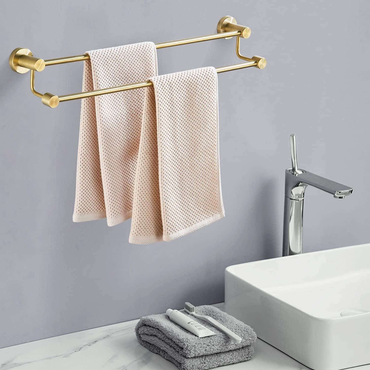 Brushed Gold Stainless Steel Double Towel Bar Rack