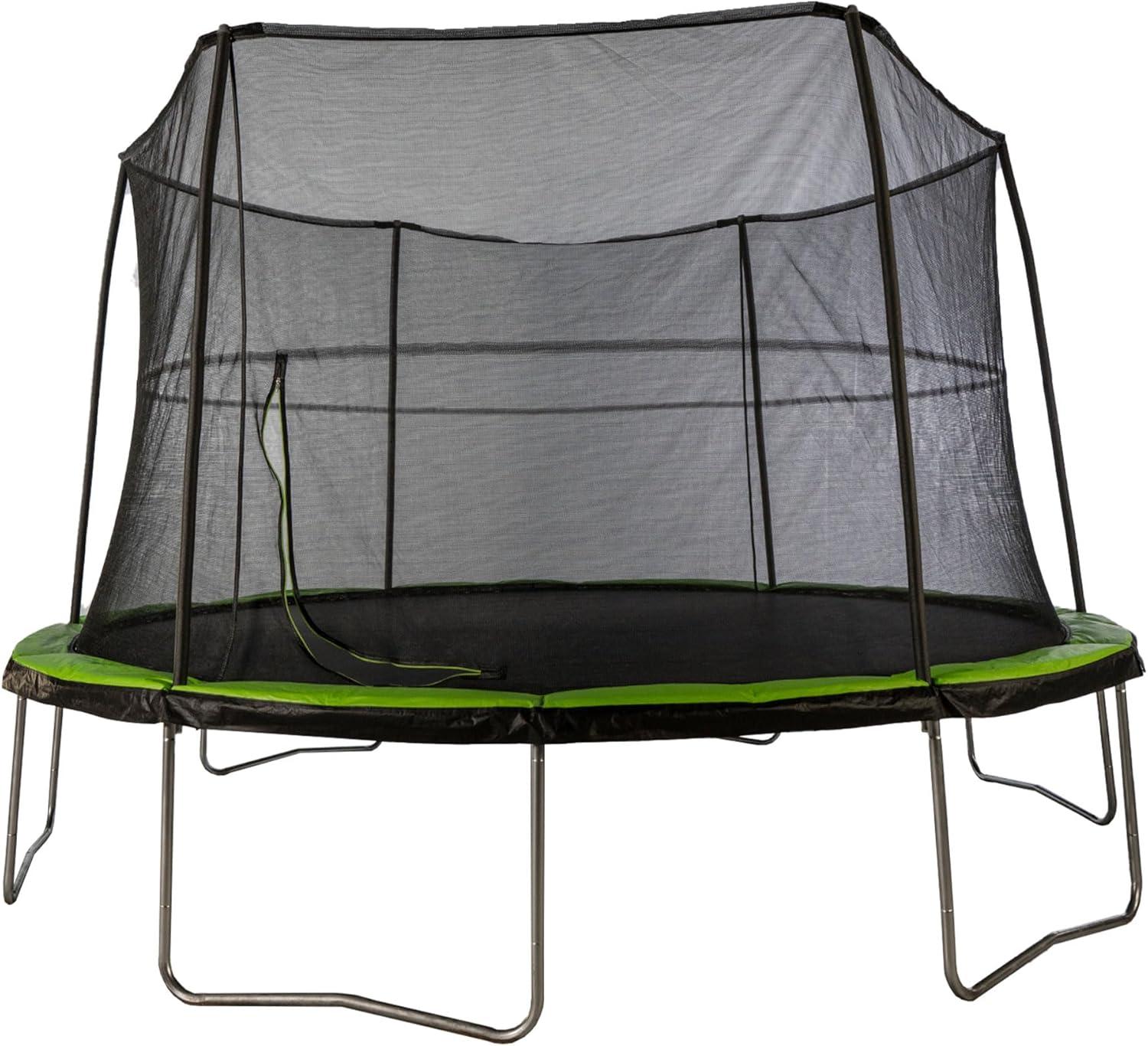 JumpKing 14 Foot Round Trampoline and Enclosure System with Galvanized Steel Frames and 200 Pound Capacity for Kids and Adults, Black/Lime Green