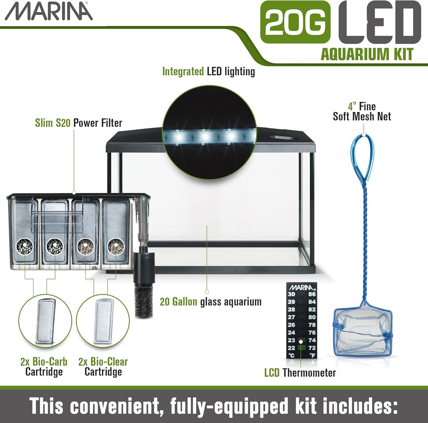 Marina Aquarium LED Fish Tank Kit 20 Gallons, Made of Glass