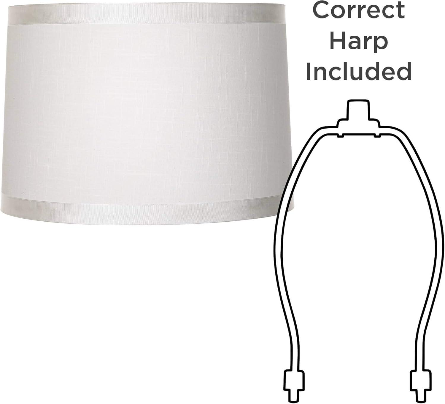 Springcrest White Fabric Medium Drum Lamp Shade 15" Top x 16" Bottom x 11" High (Spider) Replacement with Harp and Finial