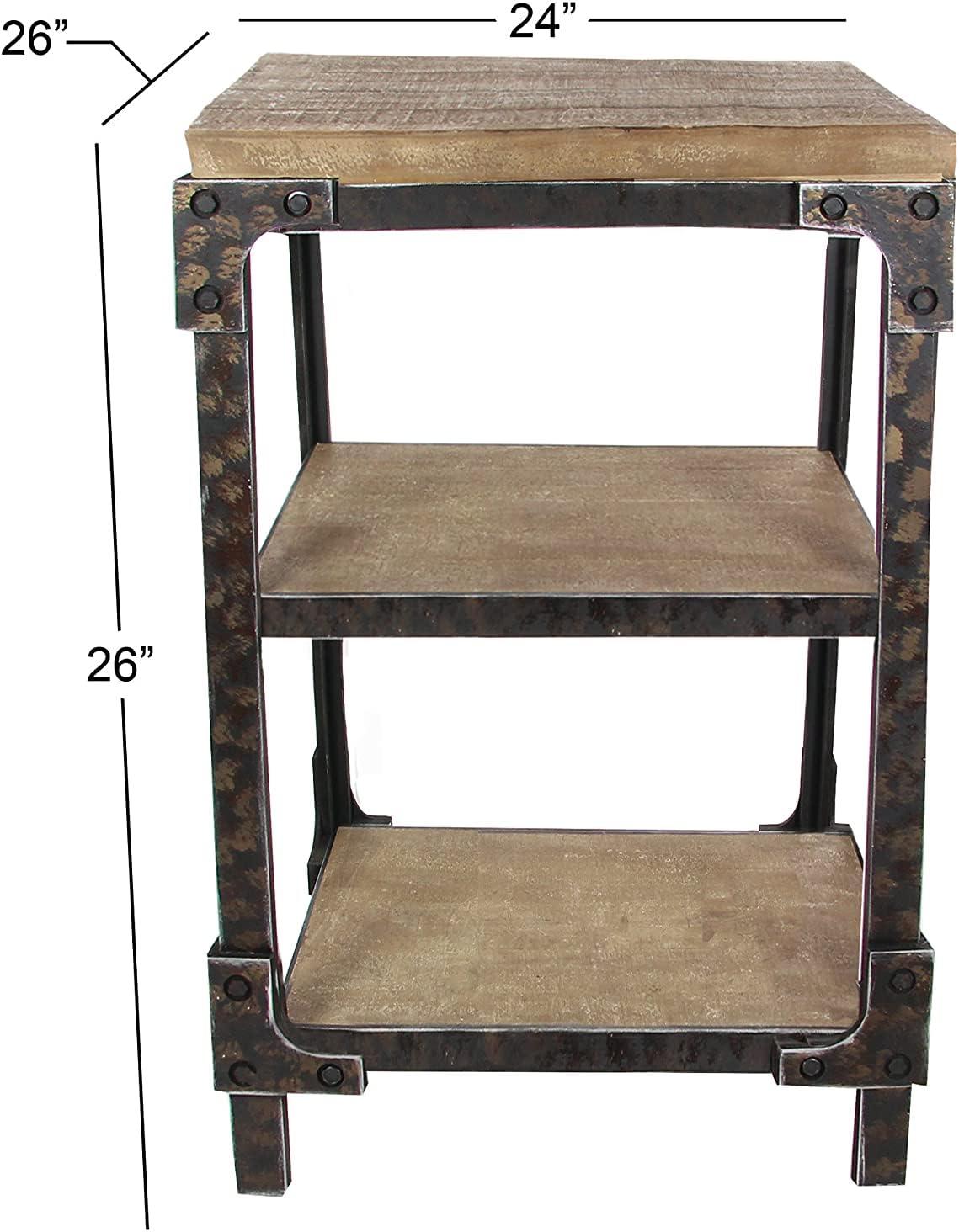 Industrial Brown Fir Wood and Metal 3-Tier Accent Table