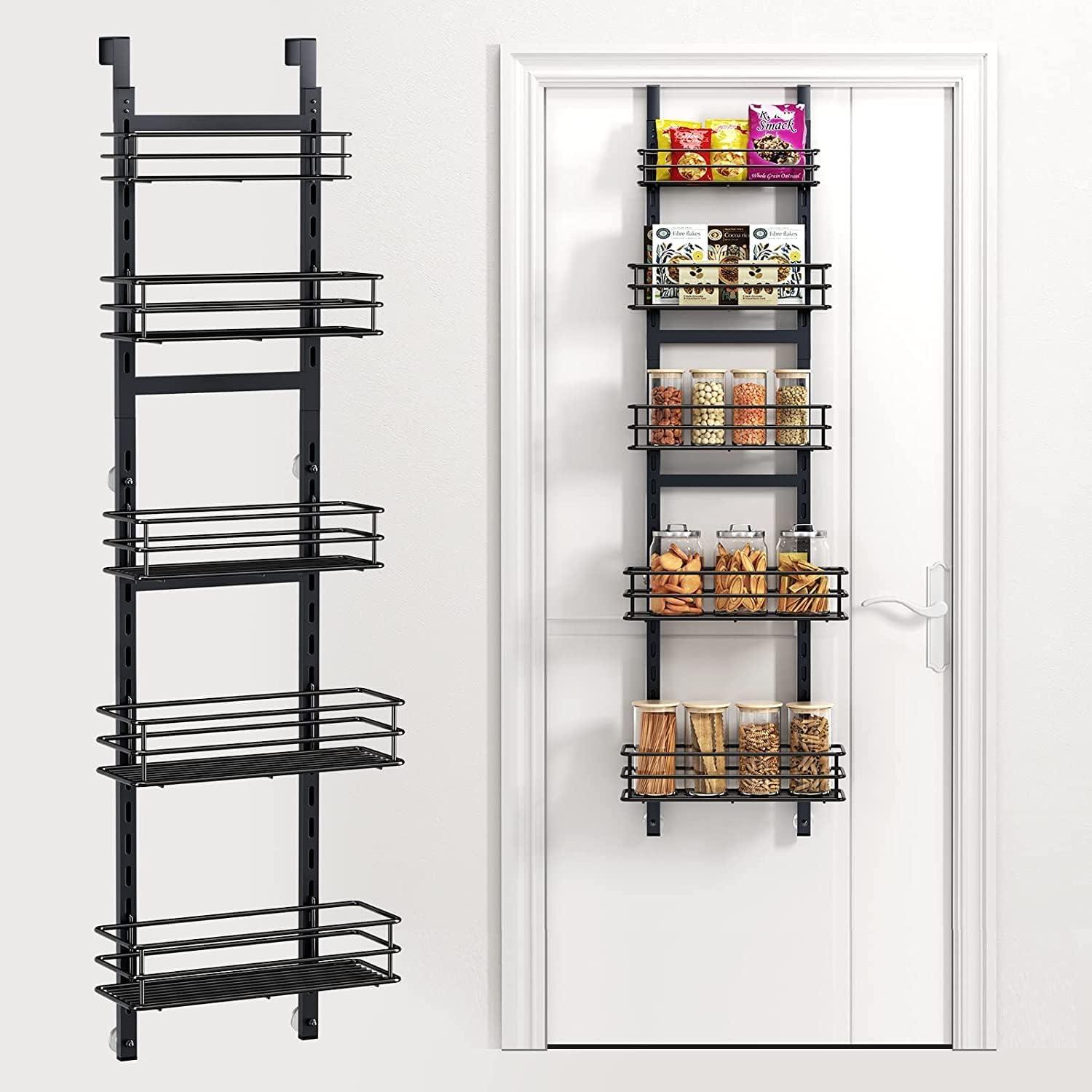 Adjustable Black Metal 5-Tier Over Door Pantry Organizer