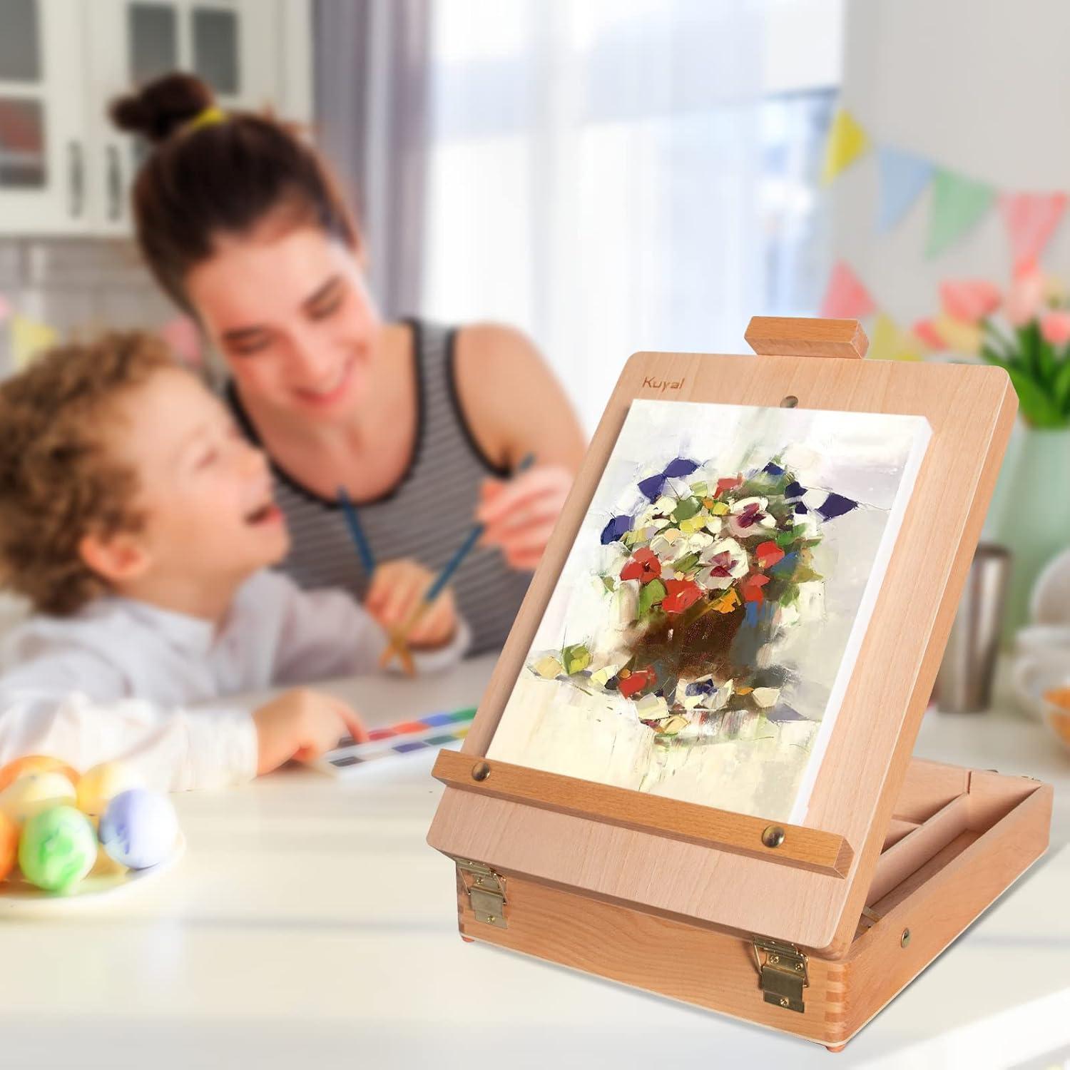 Kuyal Art Supplies Box Easel Sketchbox Painting Storage Box-Adjustable Design with Large 2-Drawer