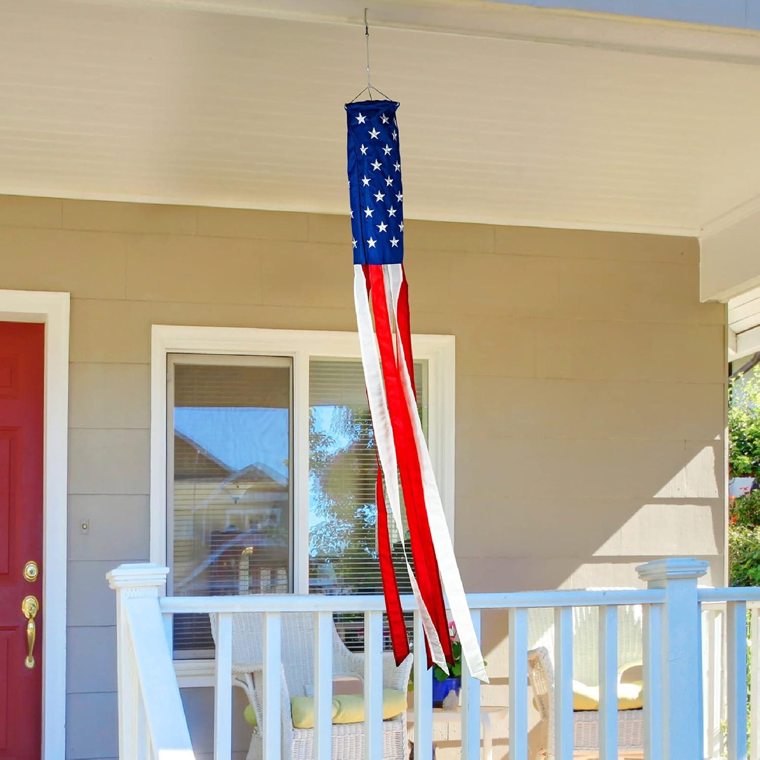 60 Inch Patriotic Polyester Windsock with Embroidered Stars