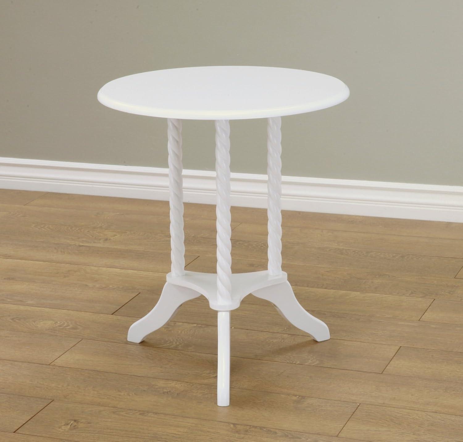 Elegant White Round Wood End Table with Cabriole Legs