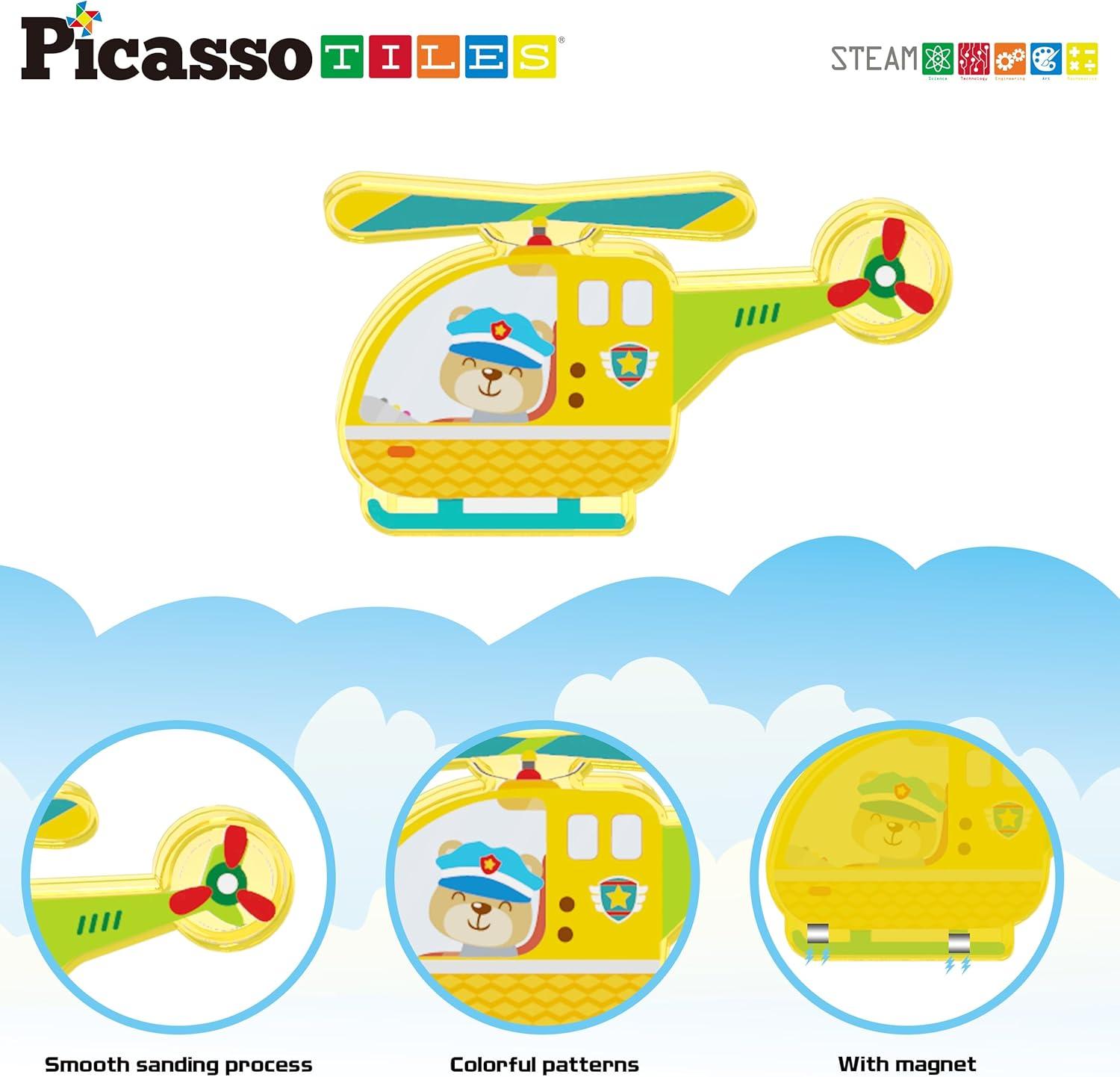 Picasso-TILES 8 PC Metro City Vehicle Themed, Magnetic Tiles, Building Blocks, STEM Toys for Kids 3+