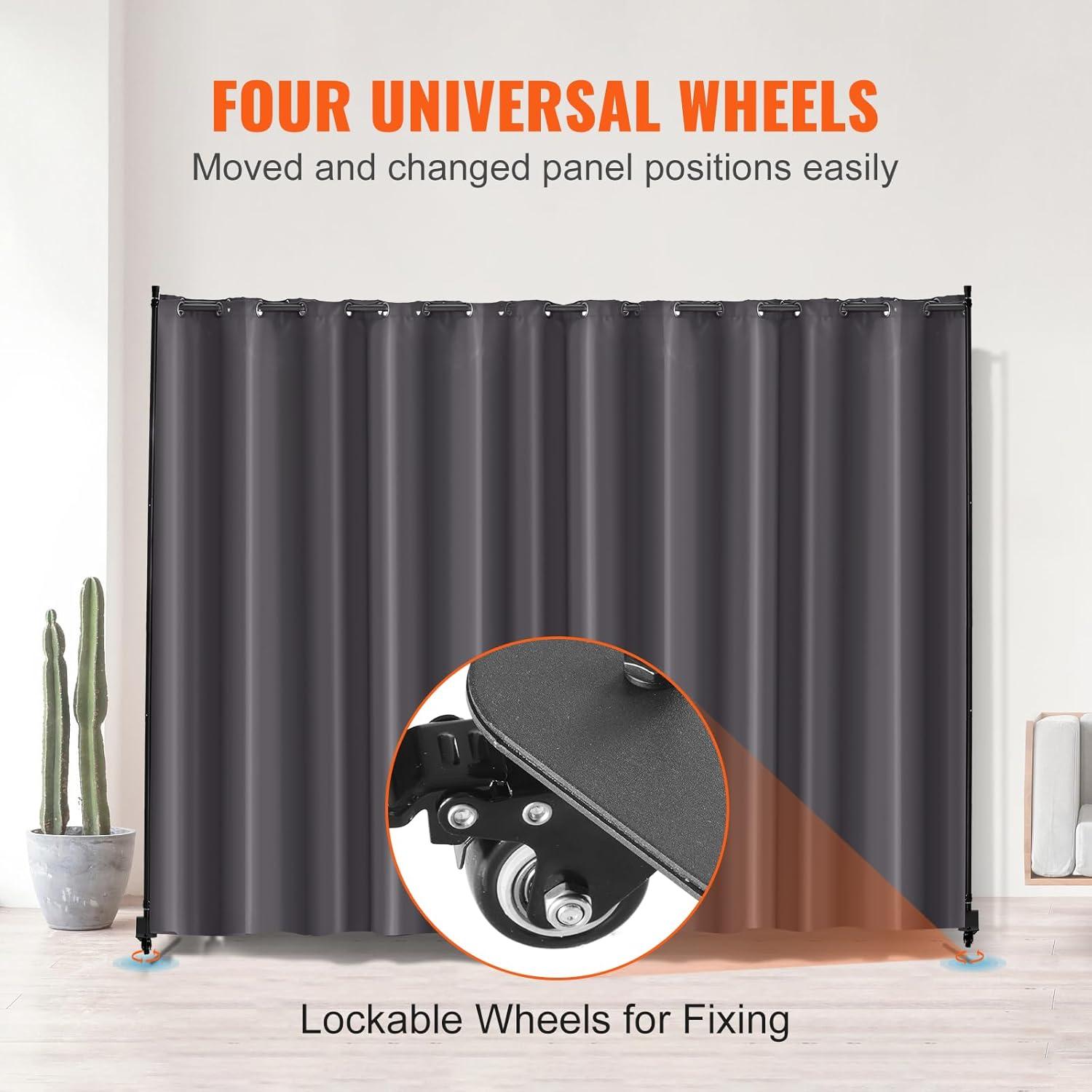 VEVOR Room Divider, Portable Panel Room Divider with Wheels Curtain Divider Stand, Freestanding Partition Divider Privacy Screen for Office, Bedroom, Dining Room, Study, Grey