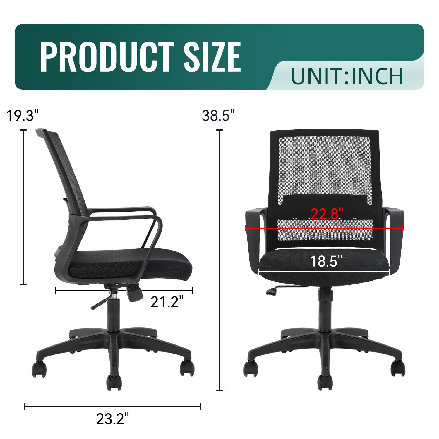 FDW Home Office Chair Mid-Back Mesh Computer Chair Lumbar Support Comfortable Executive Adjustable Chair with Armrests,Pink